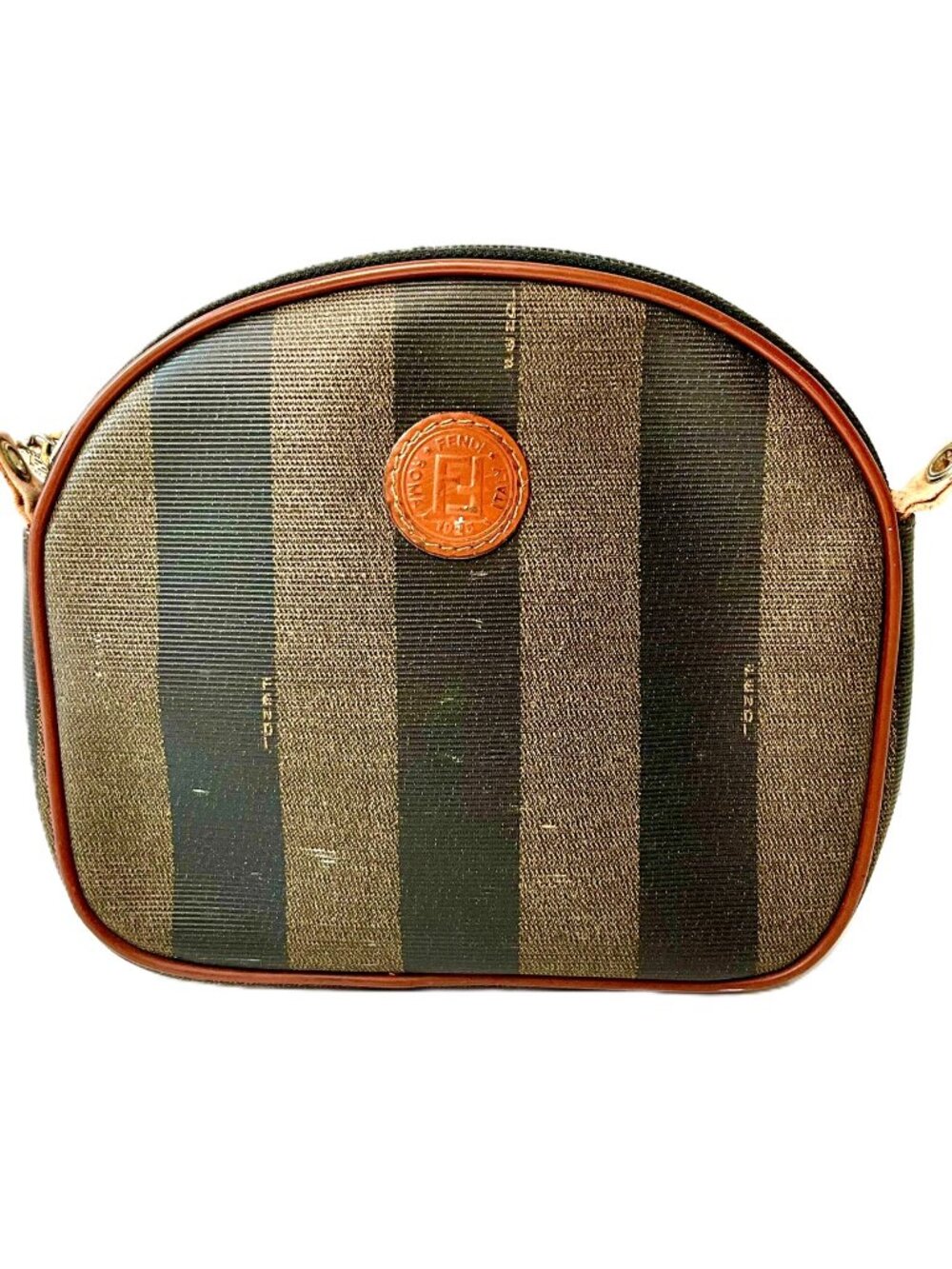 Vintage FENDI Roma Leather Clutch Cosmetic Bag Brown FF Logo Pouch Italy